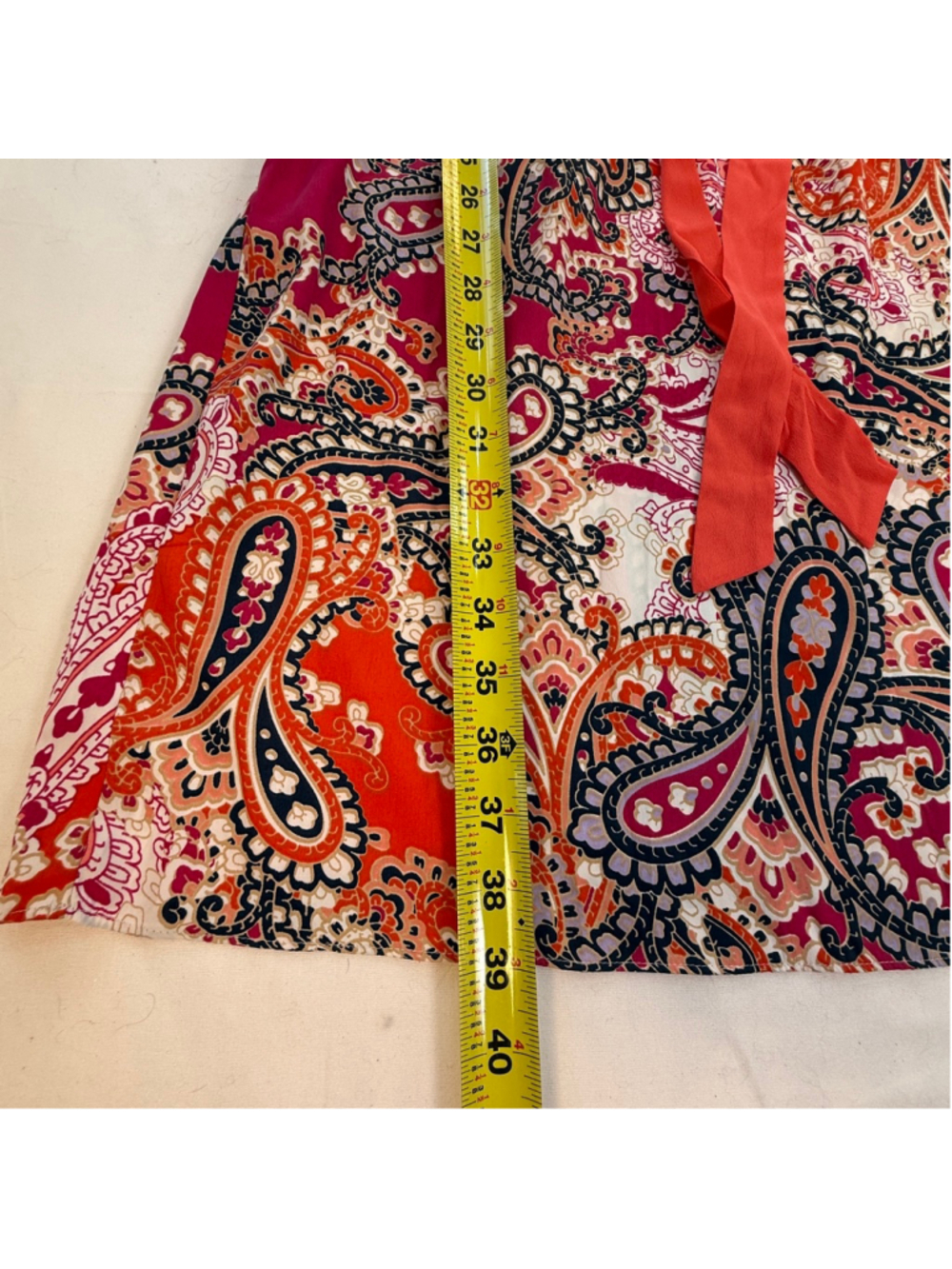 Tommy Hilfiger Paisley Print Tie Waist Dress XL Pink Orange Short Sleeve - Picture 2 of 8